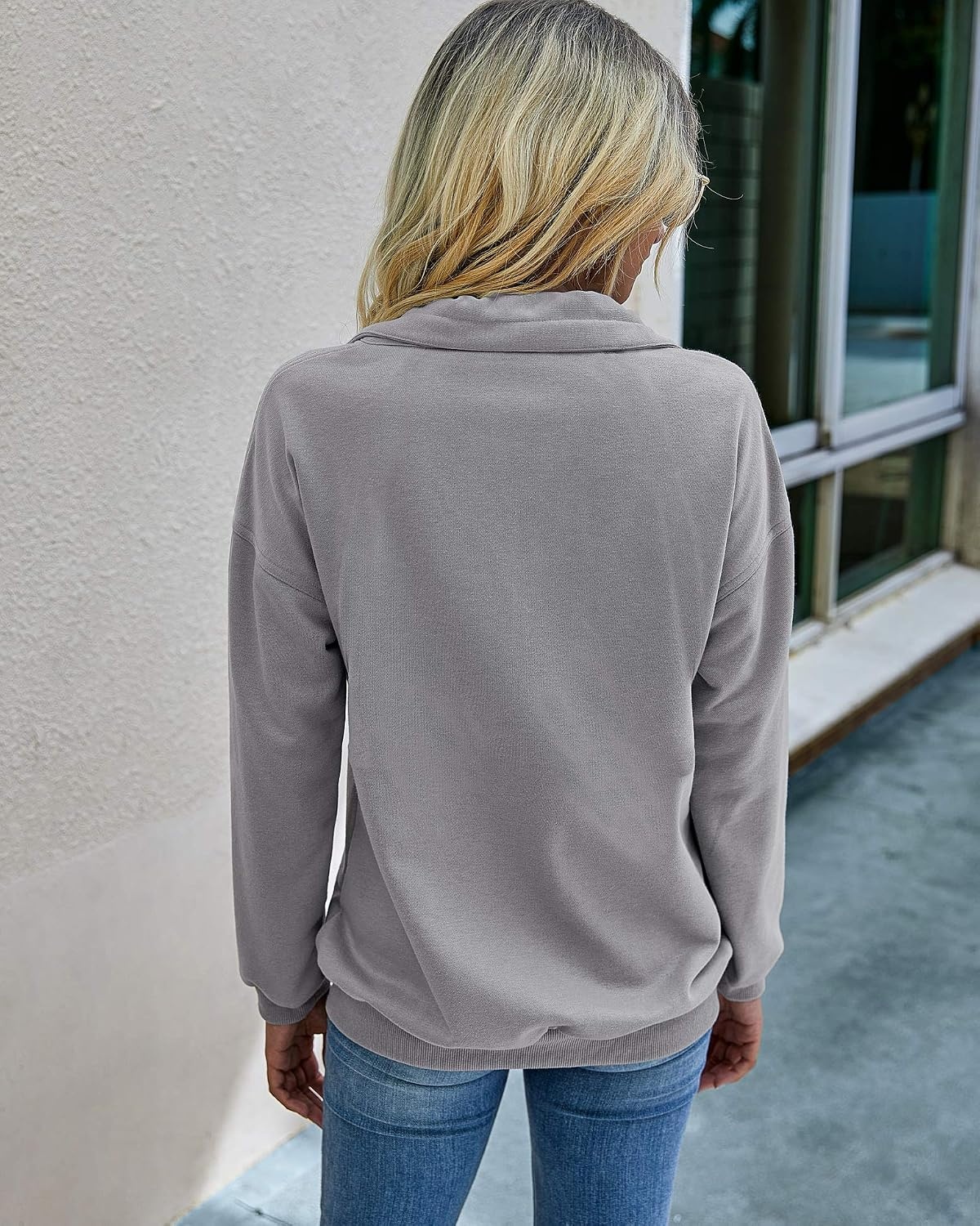 image:imagePRETTYGARDEN Womens Casual Long Sleeve Lapel Zipper Sweatshirt Drawstring Loose Pullover TopsLight Grey