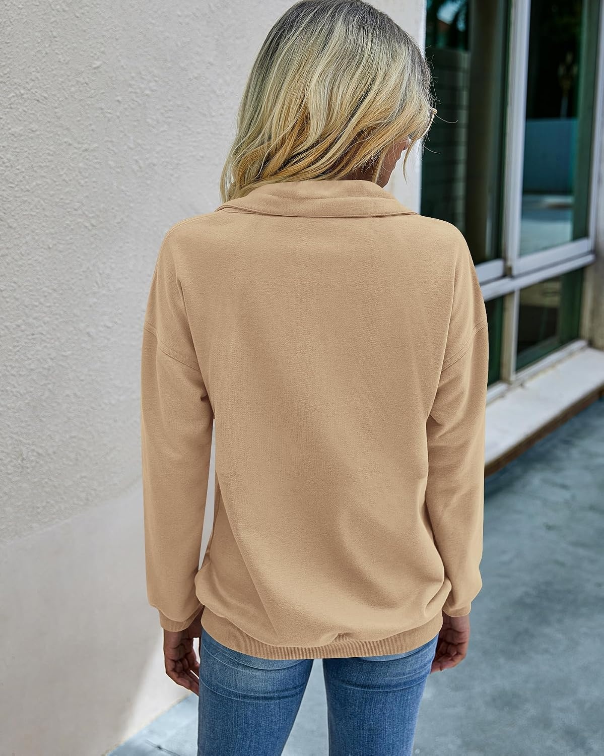 image:imagePRETTYGARDEN Womens Casual Long Sleeve Lapel Zipper Sweatshirt Drawstring Loose Pullover TopsLight Yellow
