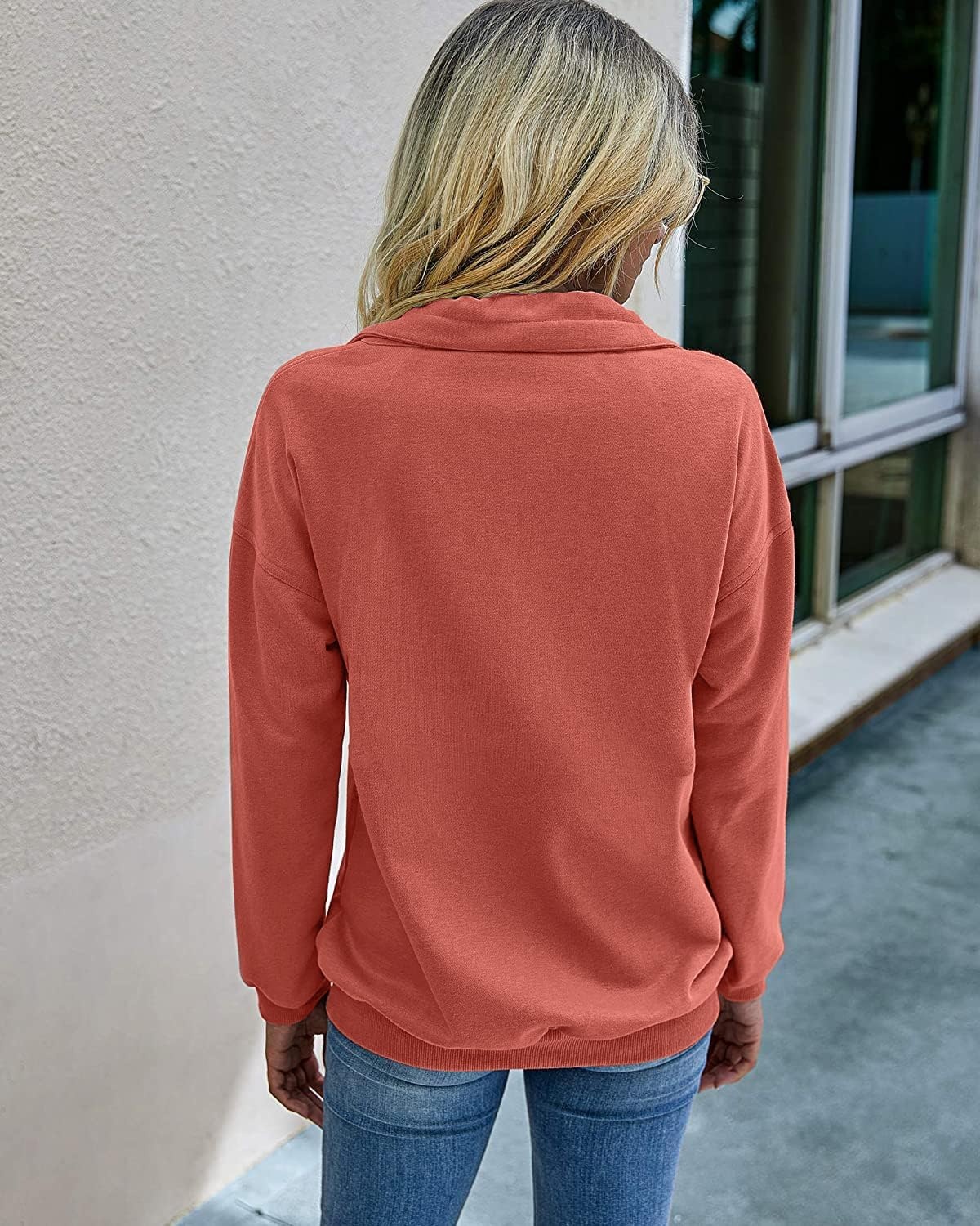 image:imagePRETTYGARDEN Womens Casual Long Sleeve Lapel Zipper Sweatshirt Drawstring Loose Pullover TopsOrange