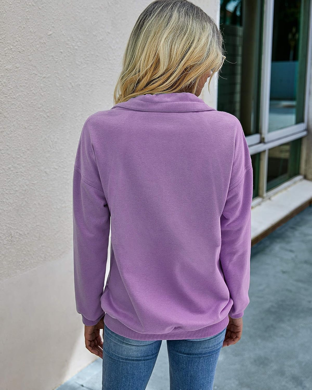 image:imagePRETTYGARDEN Womens Casual Long Sleeve Lapel Zipper Sweatshirt Drawstring Loose Pullover TopsPurple