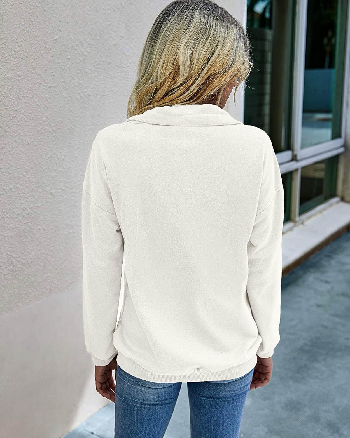 image:imagePRETTYGARDEN Womens Casual Long Sleeve Lapel Zipper Sweatshirt Drawstring Loose Pullover TopsWhite
