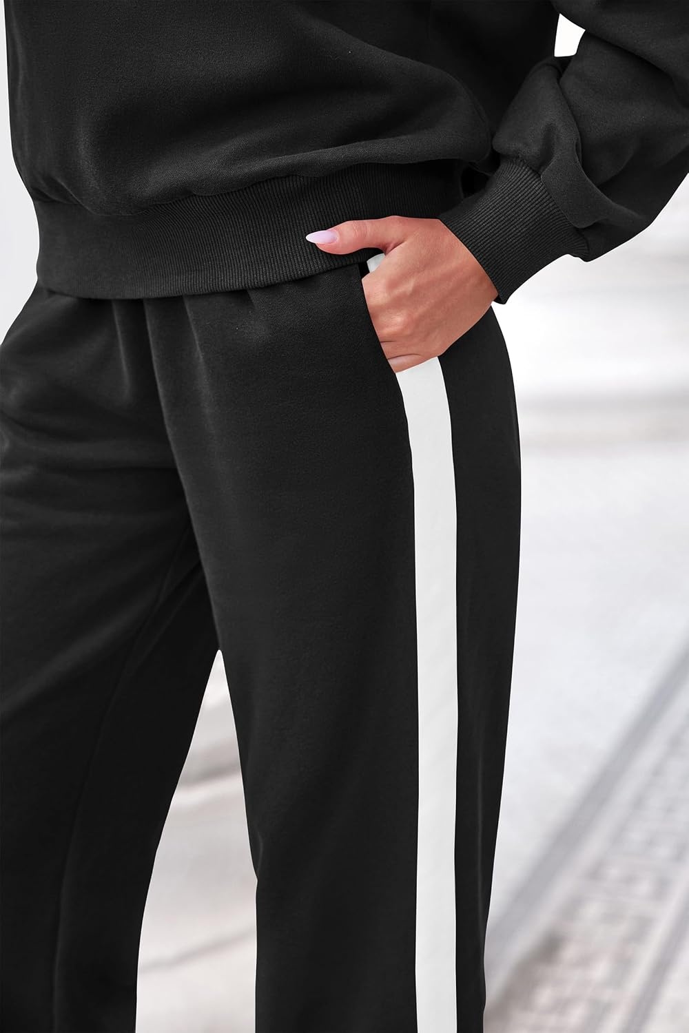 image:imagePRETTYGARDEN Womens Sweatsuits 2 Piece Outfits Fall Half Zip Sweatshirts Jogger Tracksuit Set Lounge Matching Travel OutfitsBlack
