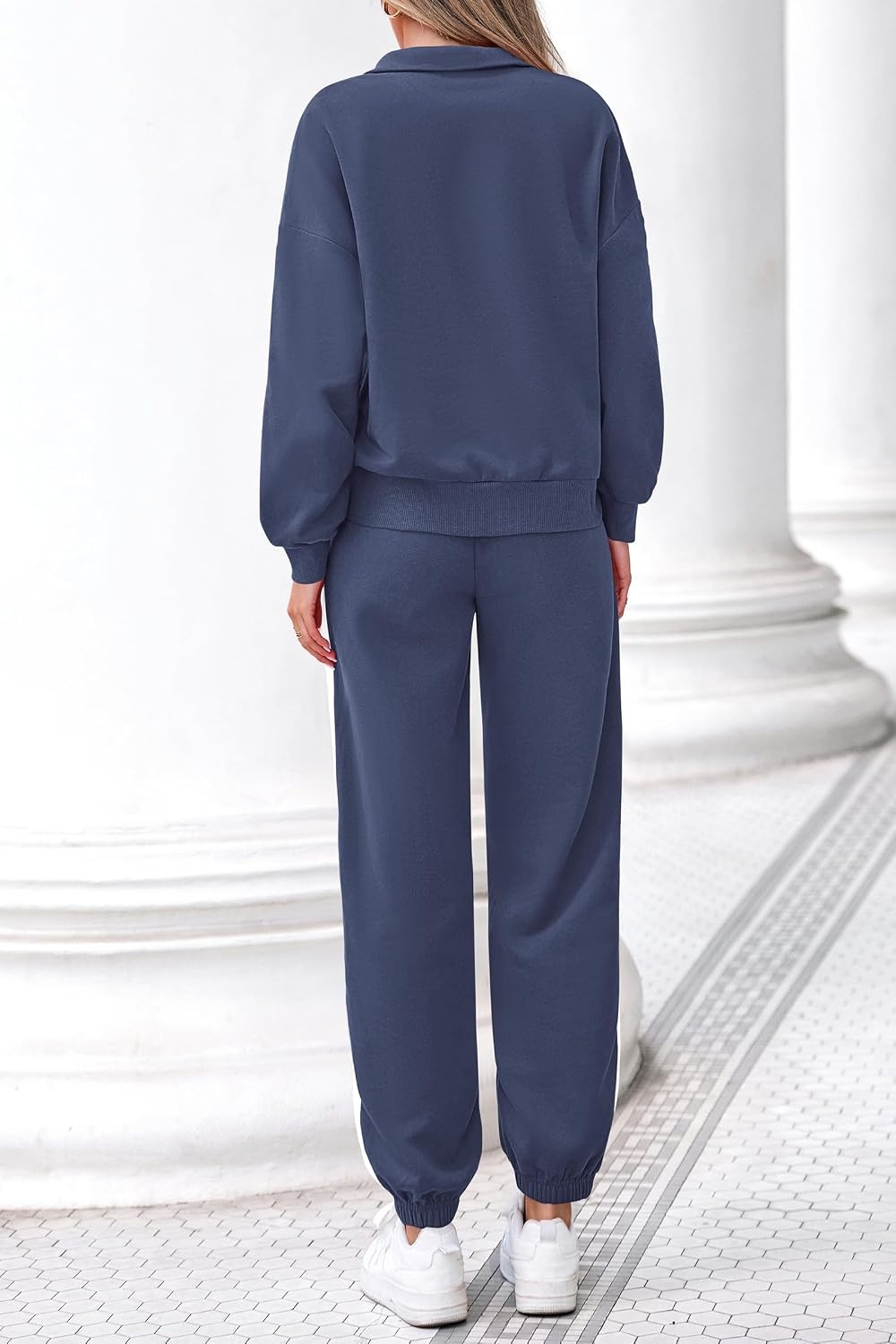 image:imagePRETTYGARDEN Womens Sweatsuits 2 Piece Outfits Fall Half Zip Sweatshirts Jogger Tracksuit Set Lounge Matching Travel OutfitsGrey Blue