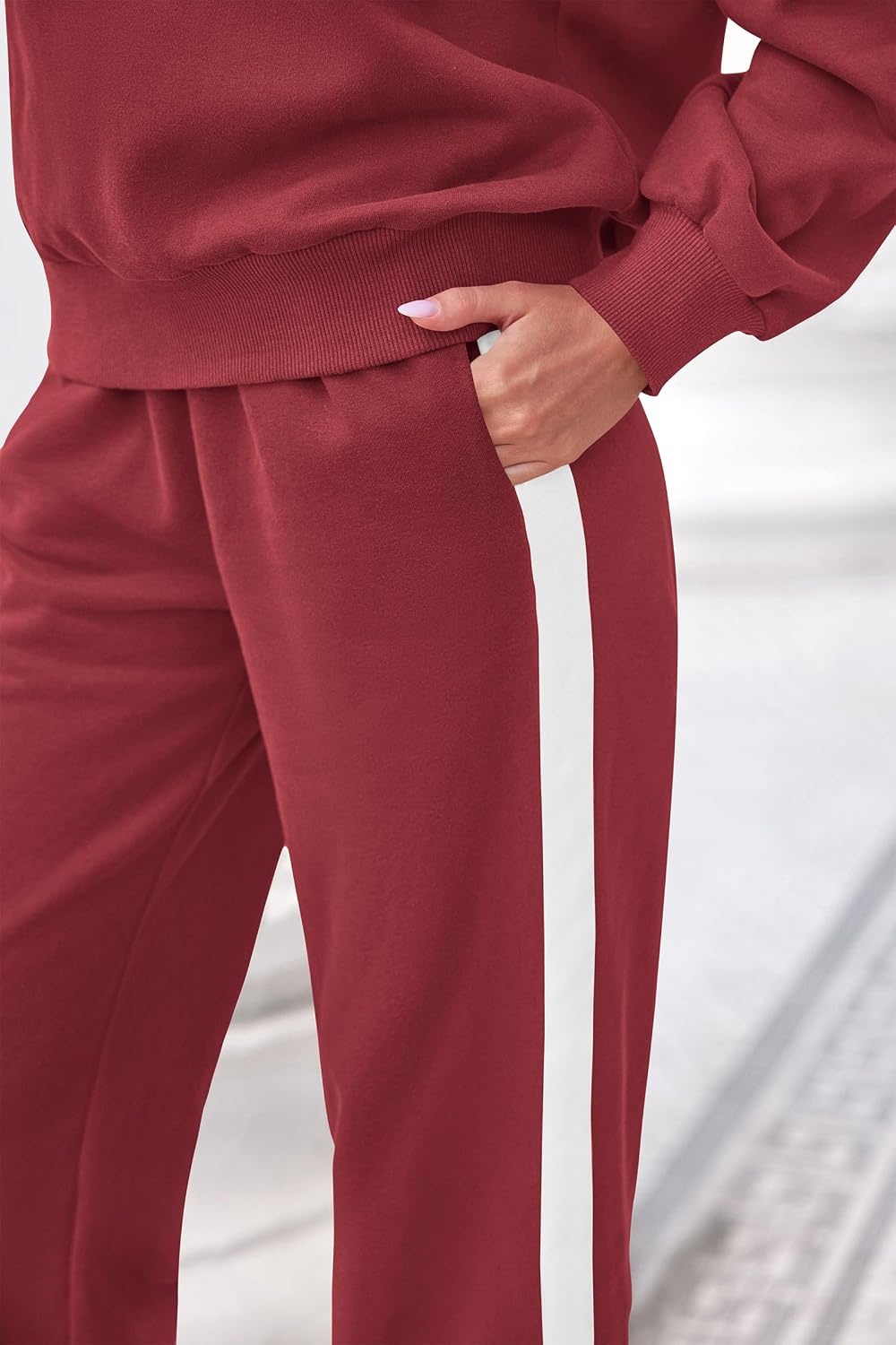 image:imagePRETTYGARDEN Womens Sweatsuits 2 Piece Outfits Fall Half Zip Sweatshirts Jogger Tracksuit Set Lounge Matching Travel OutfitsWine Red