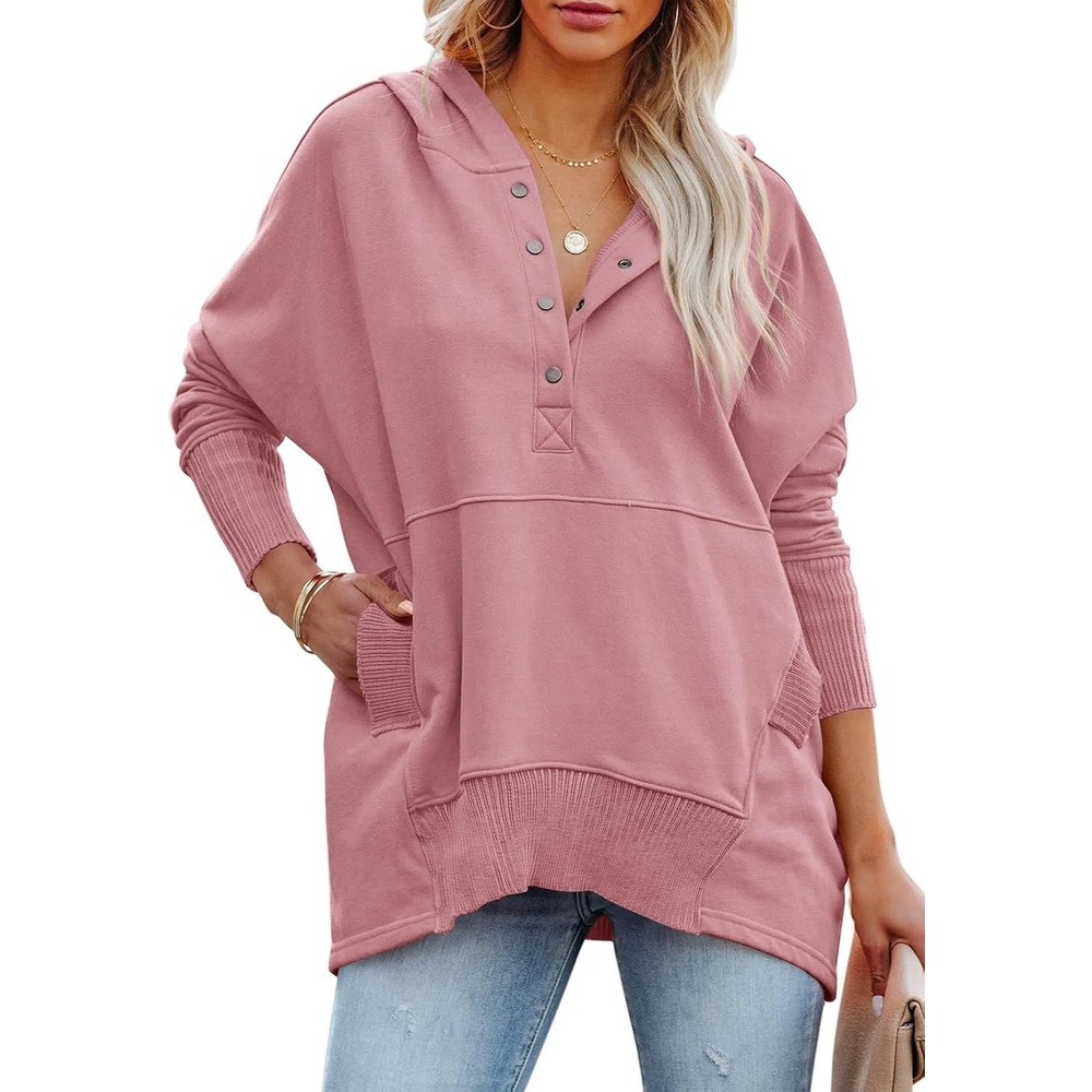 image:imagePRETTYGARDEN Womens Casual Long Sleeve Lapel Zipper Sweatshirt Drawstring Loose Pullover TopsDusty Pink