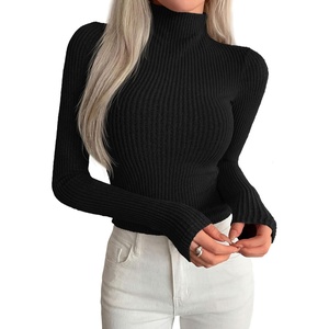 PRETTYGARDEN Long Sleeve Shirts for Women Fall Fashion 2026 Mock Neck Fitted Ribbed Sweater Tops Casual Basic Winter Clothing(Black)