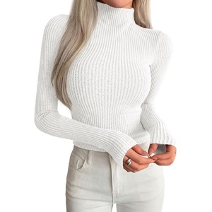PRETTYGARDEN Long Sleeve Shirts for Women Fall Fashion 2026 Mock Neck Fitted Ribbed Sweater Tops Casual Basic Winter Clothing(White)