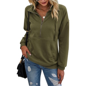 PRETTYGARDEN Women’s Casual Long Sleeve Lapel Zipper Sweatshirt Drawstring Loose Pullover Tops(Army Green)