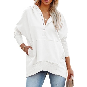 PRETTYGARDEN Women’s Casual Long Sleeve Lapel Zipper Sweatshirt Drawstring Loose Pullover Tops(Beige White)