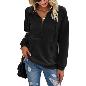 PRETTYGARDEN Women’s Casual Long Sleeve Lapel Zipper Sweatshirt Drawstring Loose Pullover Tops(Black)