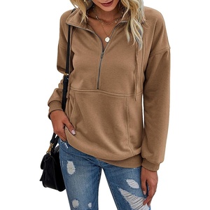PRETTYGARDEN Women’s Casual Long Sleeve Lapel Zipper Sweatshirt Drawstring Loose Pullover Tops(Coffee)