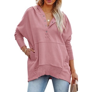 PRETTYGARDEN Women’s Casual Long Sleeve Lapel Zipper Sweatshirt Drawstring Loose Pullover Tops(Dusty Pink)
