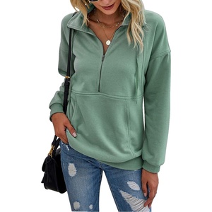 PRETTYGARDEN Women’s Casual Long Sleeve Lapel Zipper Sweatshirt Drawstring Loose Pullover Tops(Green)