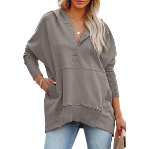 PRETTYGARDEN Women’s Casual Long Sleeve Lapel Zipper Sweatshirt Drawstring Loose Pullover Tops(Grey)