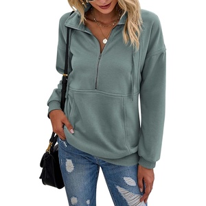 PRETTYGARDEN Women’s Casual Long Sleeve Lapel Zipper Sweatshirt Drawstring Loose Pullover Tops(Light Green)