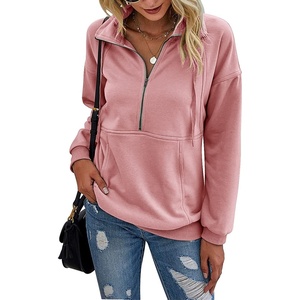 PRETTYGARDEN Women’s Casual Long Sleeve Lapel Zipper Sweatshirt Drawstring Loose Pullover Tops(Light Pink)
