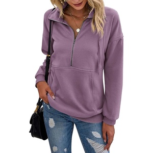 PRETTYGARDEN Women’s Casual Long Sleeve Lapel Zipper Sweatshirt Drawstring Loose Pullover Tops(Light Purple)