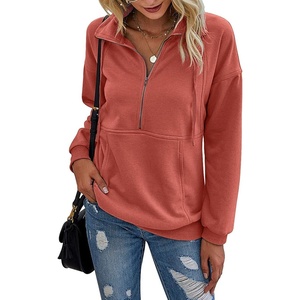 PRETTYGARDEN Women’s Casual Long Sleeve Lapel Zipper Sweatshirt Drawstring Loose Pullover Tops(Orange)