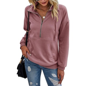 PRETTYGARDEN Women’s Casual Long Sleeve Lapel Zipper Sweatshirt Drawstring Loose Pullover Tops(Pink)