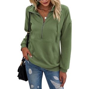 PRETTYGARDEN Women’s Casual Long Sleeve Lapel Zipper Sweatshirt Drawstring Loose Pullover Tops(Sage Green)