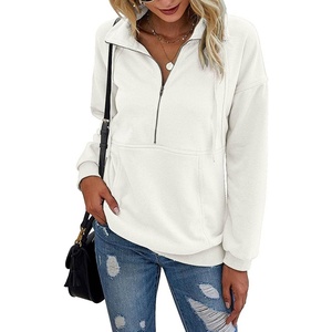PRETTYGARDEN Women’s Casual Long Sleeve Lapel Zipper Sweatshirt Drawstring Loose Pullover Tops(White)