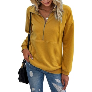 PRETTYGARDEN Women’s Casual Long Sleeve Lapel Zipper Sweatshirt Drawstring Loose Pullover Tops(Yellow)