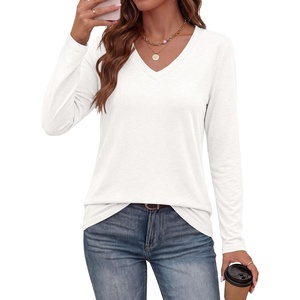 PRETTYGARDEN Womens Long Sleeve Shirts V Neck Basic Tees | Going Out Tops, Soft Comfy Plain T-Shirts, Loose Fit Tunic Blouses, Casual Versatile Wear, Brunch Outfits, 2026 Fall Clothes(White)