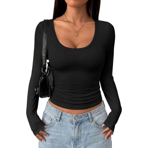 PRETTYGARDEN Womens Long Sleeve Tops 2026 Casual Scoop Neck Basic Tees Slim Fitted Tshirts Layer Knit Fall Outfits(Black)
