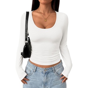 PRETTYGARDEN Womens Long Sleeve Tops 2026 Casual Scoop Neck Basic Tees Slim Fitted Tshirts Layer Knit Fall Outfits(White)