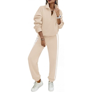 PRETTYGARDEN Womens Sweatsuits 2 Piece Outfits Fall Half Zip Sweatshirts Jogger Tracksuit Set Lounge Matching Travel Outfits(Apricot)