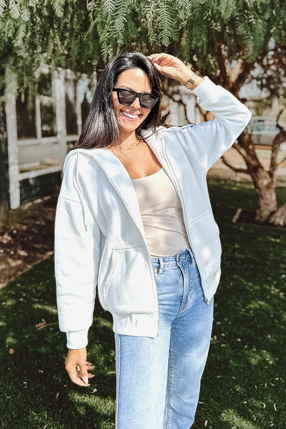 image:imagePRETTYGARDEN Womens 2026 Spring Zip Up Y2K Hoodies Casual Long Sleeve Sweatshirts Fall Winter Track Jackets with PocketsWhite