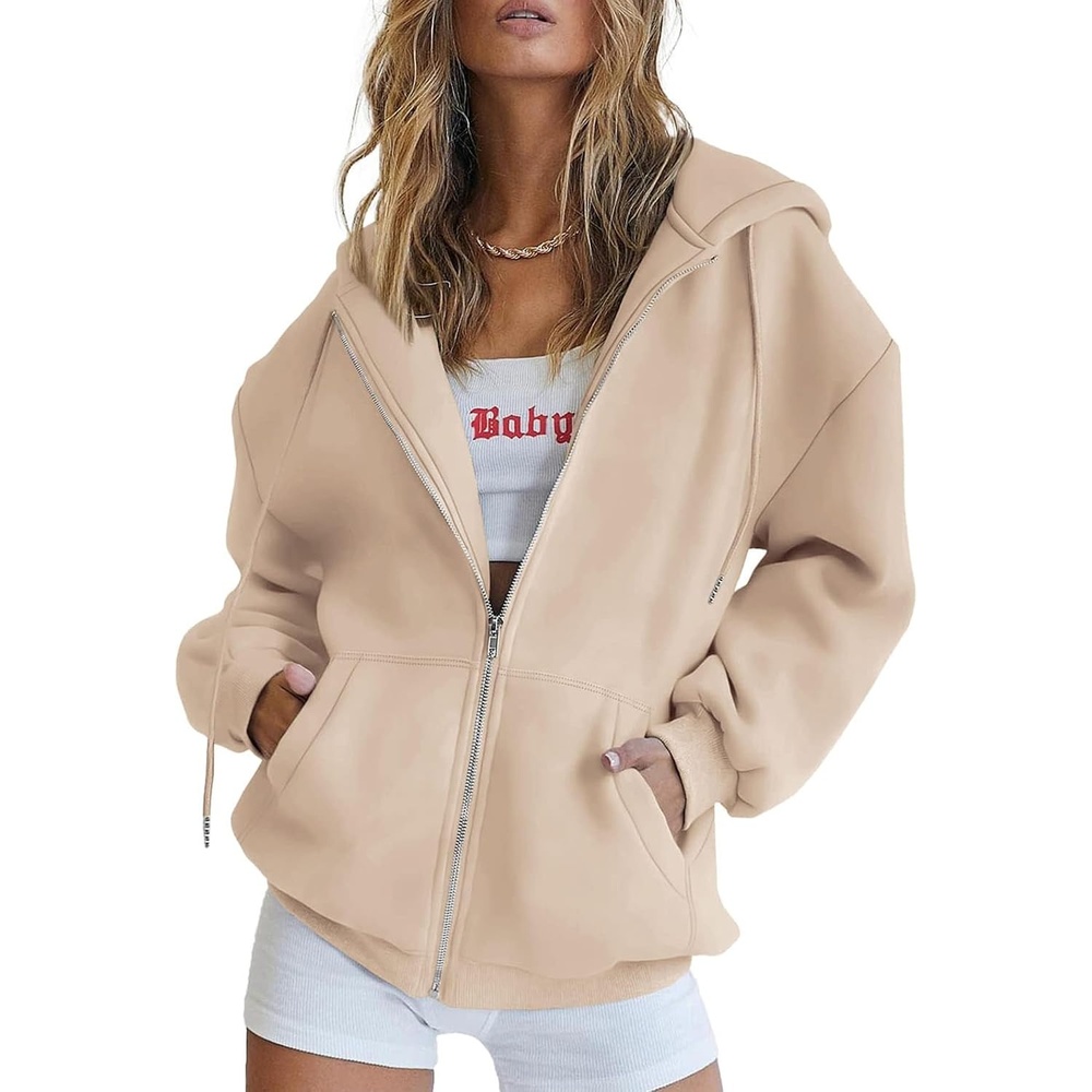 image:imagePRETTYGARDEN Womens 2026 Spring Zip Up Y2K Hoodies Casual Long Sleeve Sweatshirts Fall Winter Track Jackets with PocketsLight Khaki