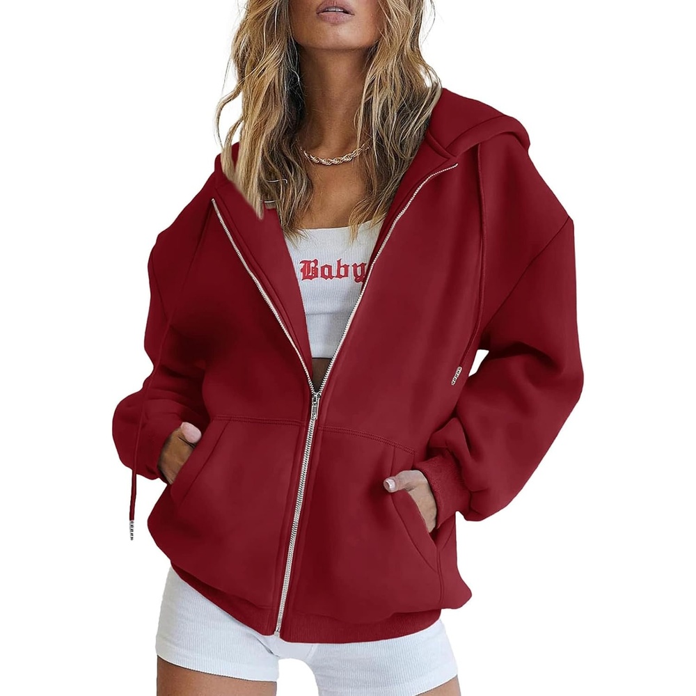 image:imagePRETTYGARDEN Womens 2026 Spring Zip Up Y2K Hoodies Casual Long Sleeve Sweatshirts Fall Winter Track Jackets with PocketsRed
