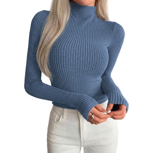 PRETTYGARDEN Long Sleeve Shirts for Women Fall Clothes | Soft Brushed Ribbed Knit Pullover, Mock Neck Lightweight Sweater, Comfy Underscrubs, Basic Casual Winter Layering Tops(Dusty Blue)