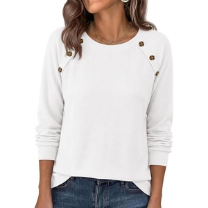 PRETTYGARDEN Fall Long Sleeve Waffle Knit Shirts for Women | Soft Stretchy Tops, Casual Crew Neck, Raglan Sleeves with Deco Buttons, Loose Fit Tunics, Comfy Clothes for Work Wear(White)