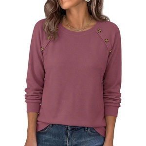 PRETTYGARDEN Fall Long Sleeve Waffle Knit Shirts for Women | Soft Stretchy Tops, Casual Crew Neck, Raglan Sleeves with Deco Buttons, Loose Fit Tunics, Comfy Clothes for Work Wear(Mauve)