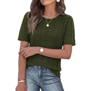 PRETTYGARDEN Women’s Short Sleeve Sweater Crochet Summer Tops 2026 Trendy Casual Hollow Out Shirts Beach Vacation Clothes(Army Green)