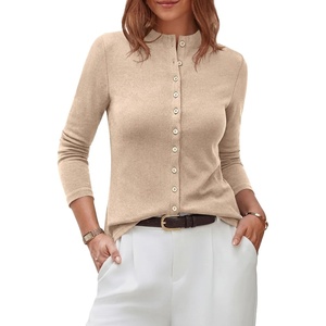 PRETTYGARDEN Womens Fall Lightweight Knit Cardigan Sweater | Button Down Long Sleeve Crew Neck,Soft Ribbed Knit Slim Fit,Business Casual Going Out Travel Outfits,Fashion Clothing 2026(Apricot)