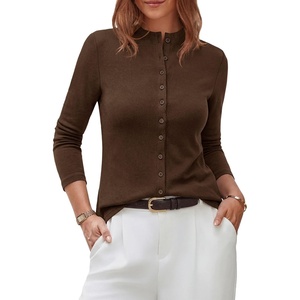 PRETTYGARDEN Womens Fall Lightweight Knit Cardigan Sweater | Button Down Long Sleeve Crew Neck,Soft Ribbed Knit Slim Fit,Business Casual Going Out Travel Outfits,Fashion Clothing 2026(Brown)