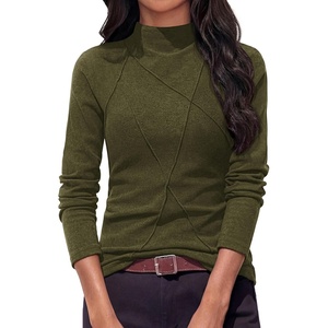 PRETTYGARDEN Women’s Fall Mock Neck Long Sleeve Shirts | Soft Stretchy Knit,Geometric Seam Stitching,Slim Fitted Basic Tees,Thermal Casual Wear,Daily Work Layering Winter Tunic Top(Army Green)