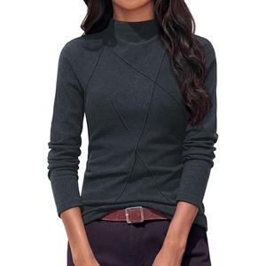 PRETTYGARDEN Women’s Fall Mock Neck Long Sleeve Shirts | Soft Stretchy Knit,Geometric Seam Stitching,Slim Fitted Basic Tees,Thermal Casual Wear,Daily Work Layering Winter Tunic Top(Dark Grey)