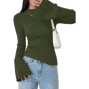 PRETTYGARDEN Women’s Lightweight Mock Neck Sweaters | Bell Long Sleeve Tops, Slim Fitted Pullover, Soft Ribbed Knit, Going Out Outfits, Fall Winter Layering, Fashion Clothing(Army Green)