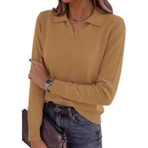 PRETTYGARDEN Womens Long Sleeve Collared Polo Sweater V Neck Knit Ribbed Business Casual Pullover Sweaters 2026 Fall Outfits(Khaki)