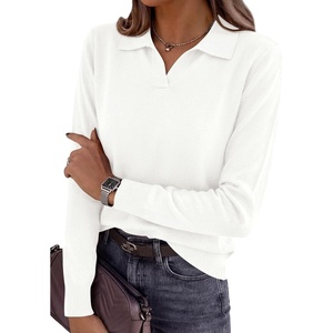 PRETTYGARDEN Womens Long Sleeve Collared Polo Sweater V Neck Knit Ribbed Business Casual Pullover Sweaters 2026 Fall Outfits(White)