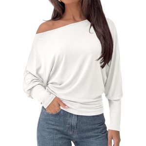 PRETTYGARDEN Womens Off Shoulder Batwing Long Sleeve Shirts | Asymmetrical Off The Shoulder Cinched Waist, Soft Dressy Casual Blouse, Going Out Tops, Transitional Fall & Spring Wear(White)