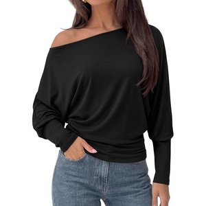PRETTYGARDEN Womens Off Shoulder Batwing Long Sleeve Shirts | Asymmetrical Off The Shoulder Cinched Waist, Soft Dressy Casual Blouse, Going Out Tops, Transitional Fall & Spring Wear(Black)