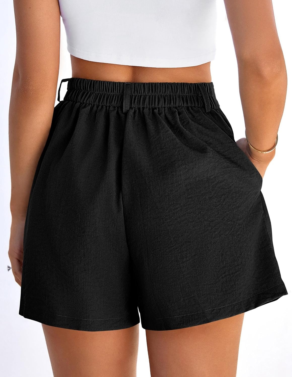 image:imagePRETTYGARDEN Womens Shorts Casual 2026 Summer Elastic High Waist Zipper Button Tailored Shorts Pleated Beach Vacation ClothesBlack