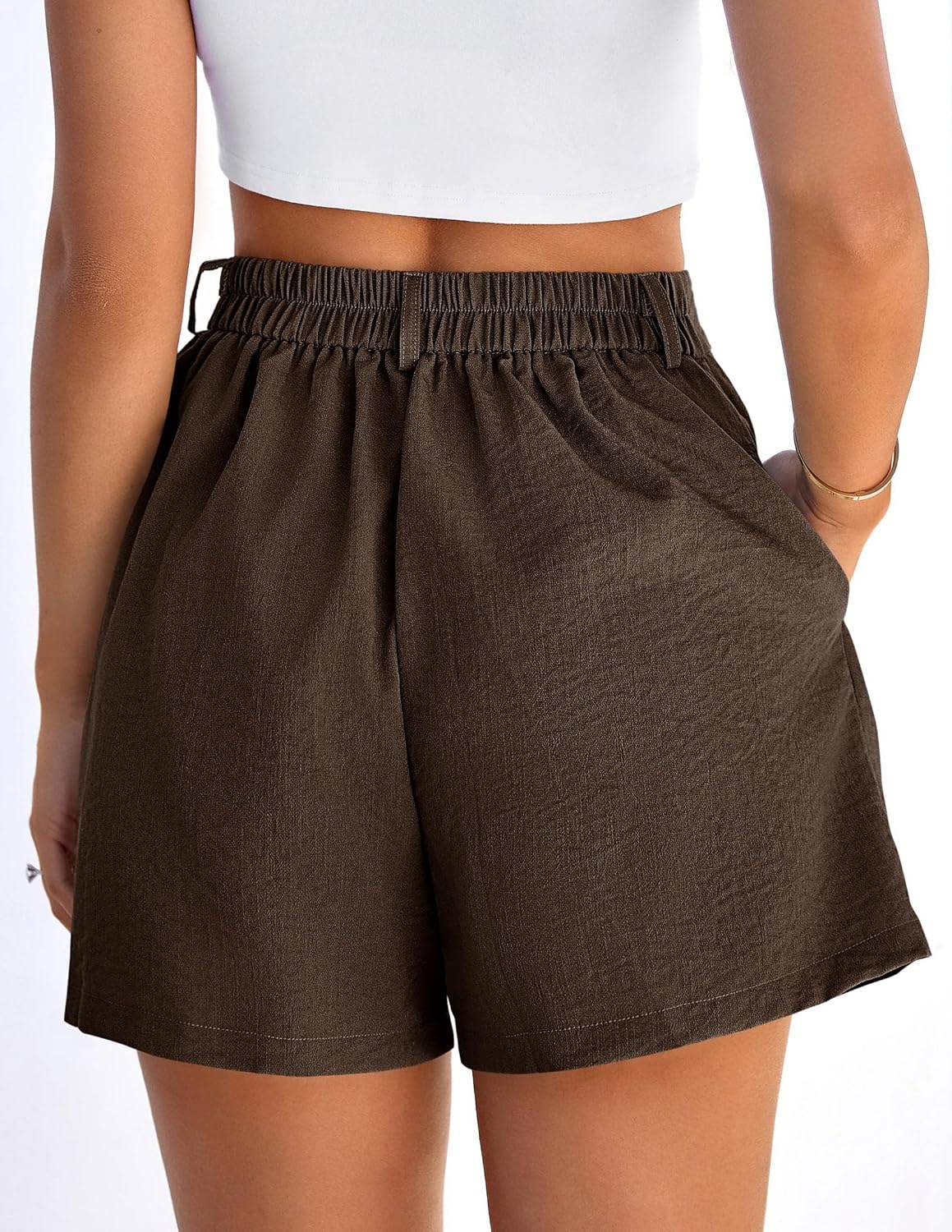 image:imagePRETTYGARDEN Womens Shorts Casual 2026 Summer Elastic High Waist Zipper Button Tailored Shorts Pleated Beach Vacation ClothesCoffee