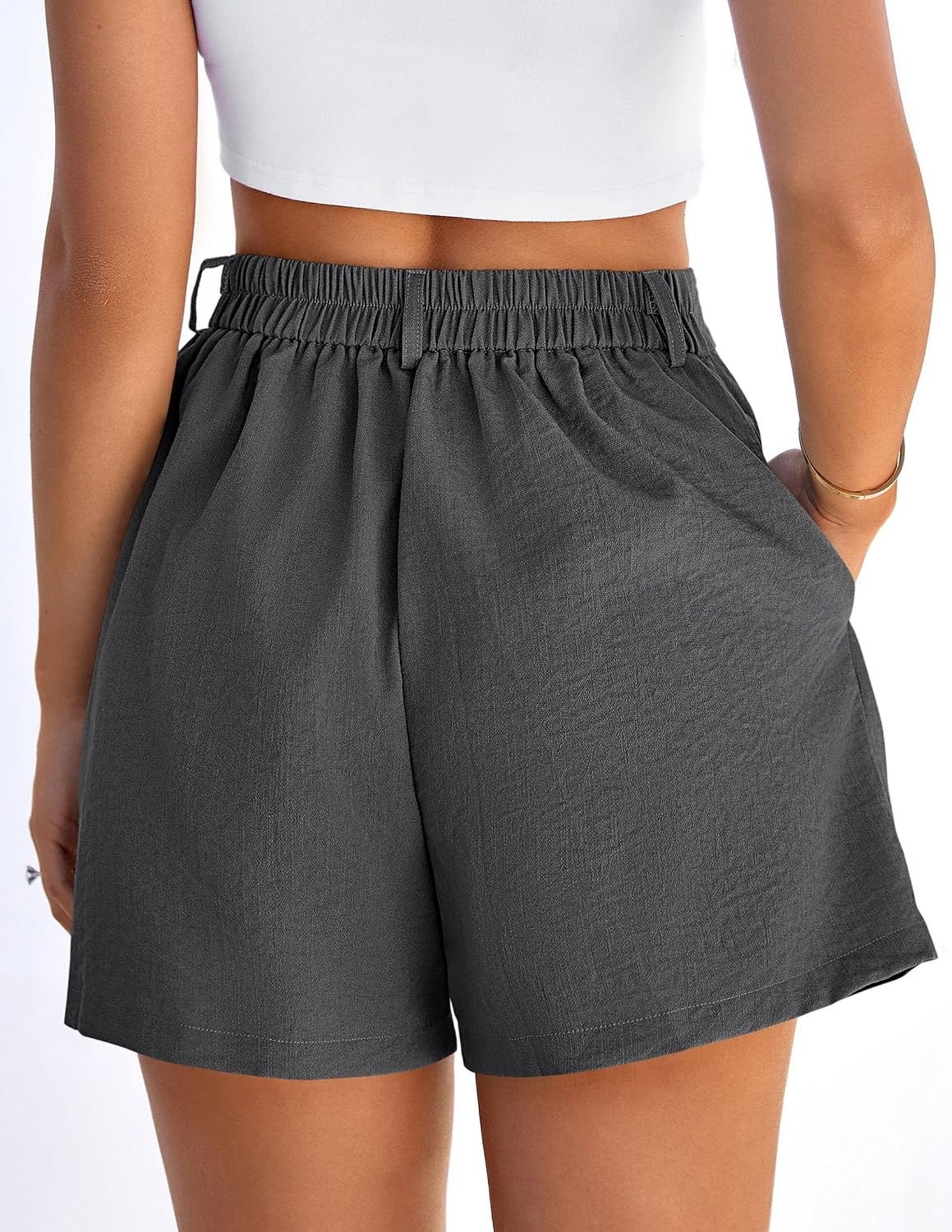 image:imagePRETTYGARDEN Womens Shorts Casual 2026 Summer Elastic High Waist Zipper Button Tailored Shorts Pleated Beach Vacation ClothesDark Grey