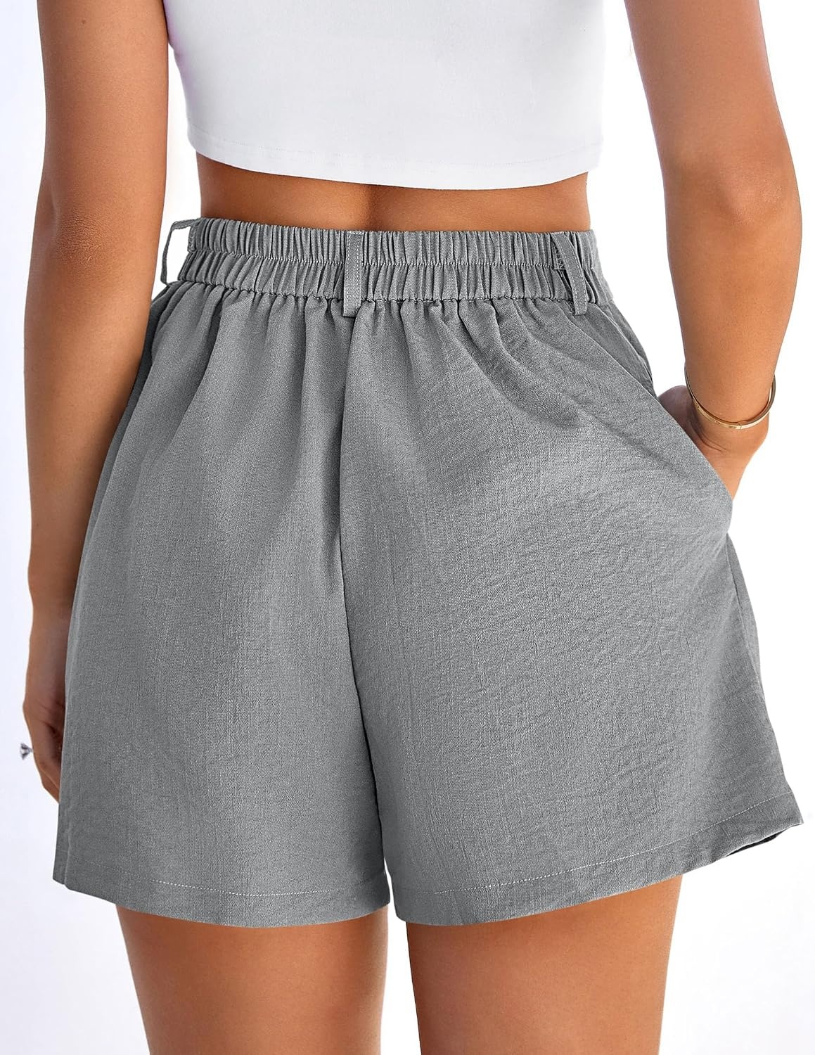image:imagePRETTYGARDEN Womens Shorts Casual 2026 Summer Elastic High Waist Zipper Button Tailored Shorts Pleated Beach Vacation ClothesGrey